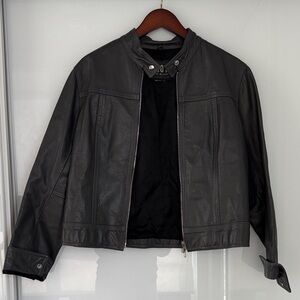 Roots Black Leather Zip-Up Moto Jacket